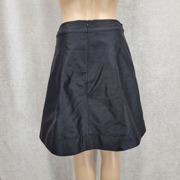 Trina Turk Silk Crepe Black A-Line Pleated Midi Skirt Bow Ties Waist Pockets - Picture 7 of 12